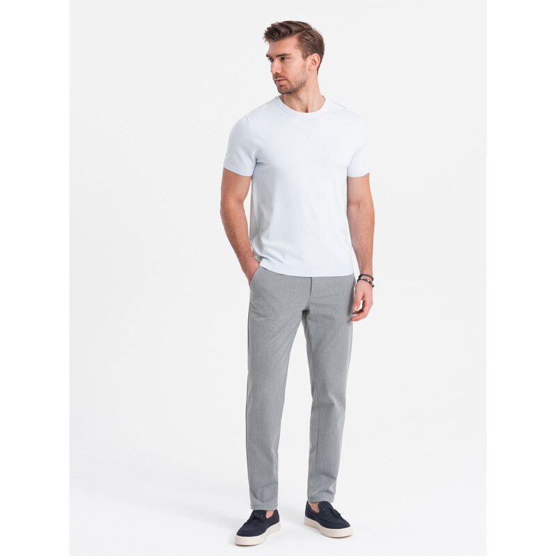 Ombre Clothing Elegantní pánské kalhoty SLIM FIT chino - světle šedé V1 OM-PACP-0191