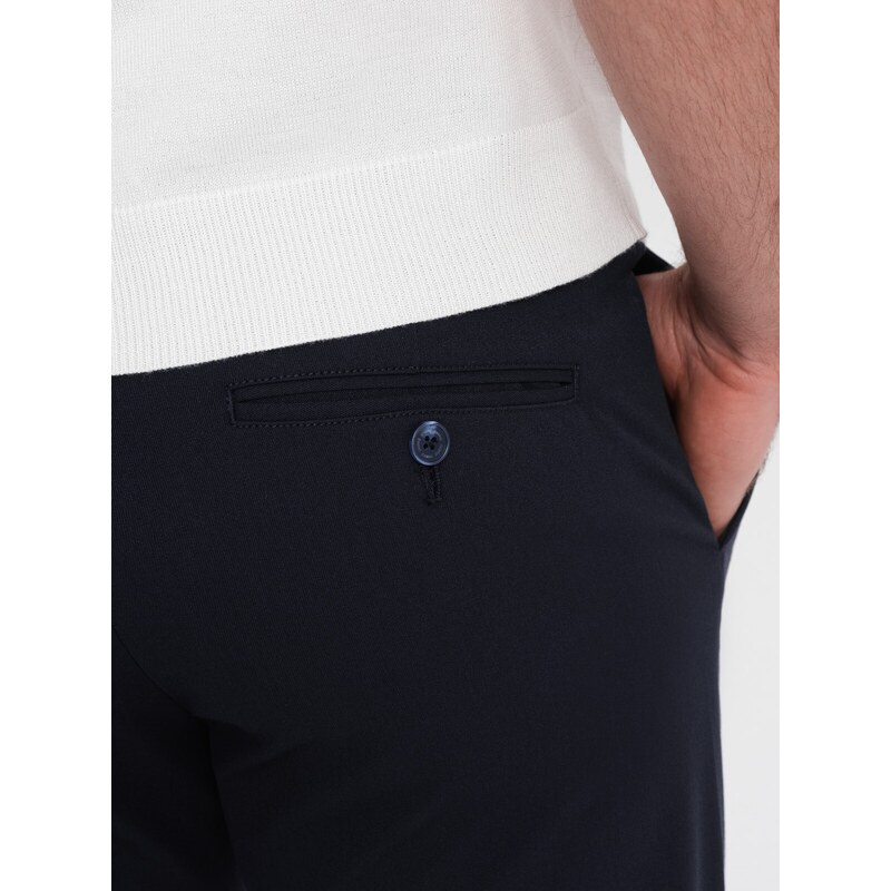 Ombre Clothing Pánské elegantní chino kalhoty SLIM FIT - tmavě modré V3 OM-PACP-0191