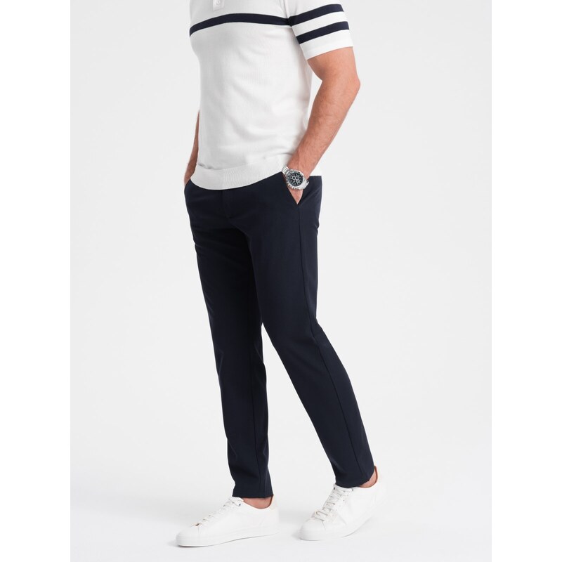 Ombre Clothing Pánské elegantní chino kalhoty SLIM FIT - tmavě modré V3 OM-PACP-0191