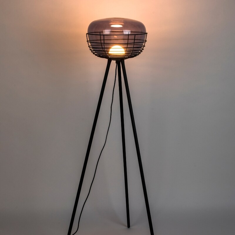 Kouřově šedá skleněná stojací lampa ZUIVER SMOKEY 145 cm