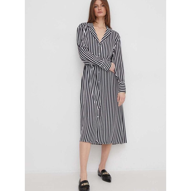 Šaty Tommy Hilfiger tmavomodrá barva, midi, oversize