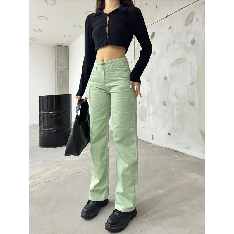 BİKELİFE Women's Aqua Green Wide Leg Palazzo High Waist Trousers