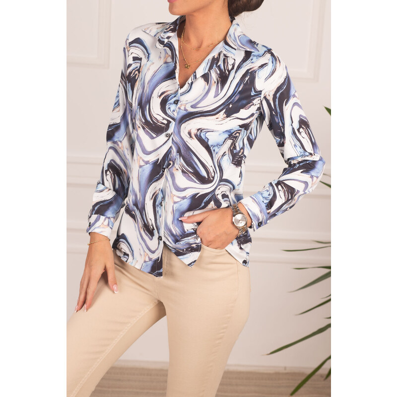 armonika Women's Blue Patterned Long Sleeve Shirt