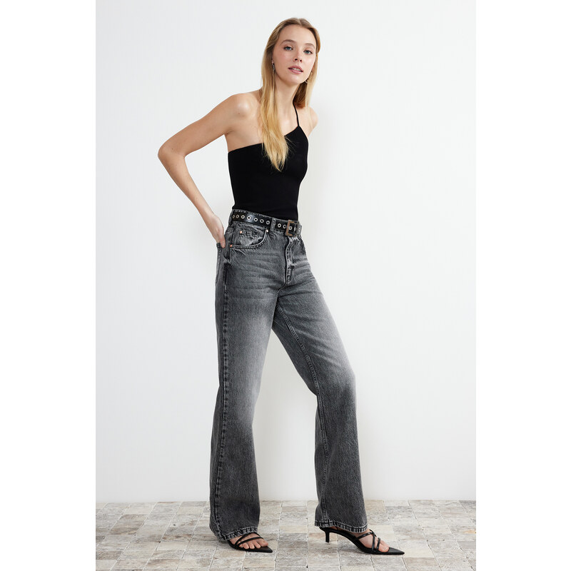 Trendyol Gray High Waist Wide Leg Jeans