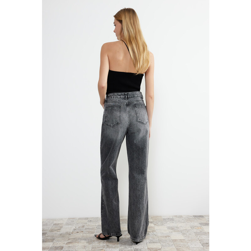 Trendyol Gray High Waist Wide Leg Jeans