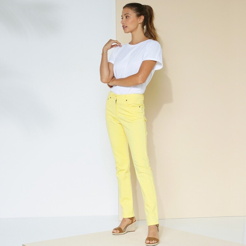 Blancheporte Rovné strečové kalhoty, malá postava žlutá 36