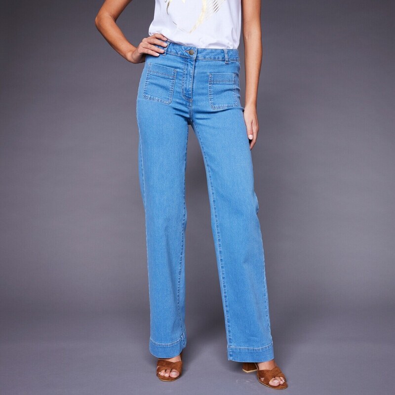 Blancheporte Široké džíny s vysokým pasem, vysoká postava sepraná modrá 36