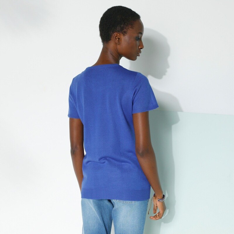 Blancheporte Jednobarevný pulovr s krátkými rukávy tmavě modrá 34/36