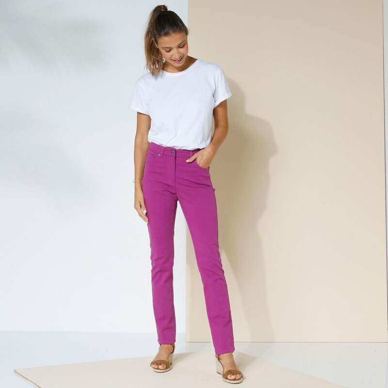 Blancheporte Rovné strečové kalhoty, malá postava purpurová 36