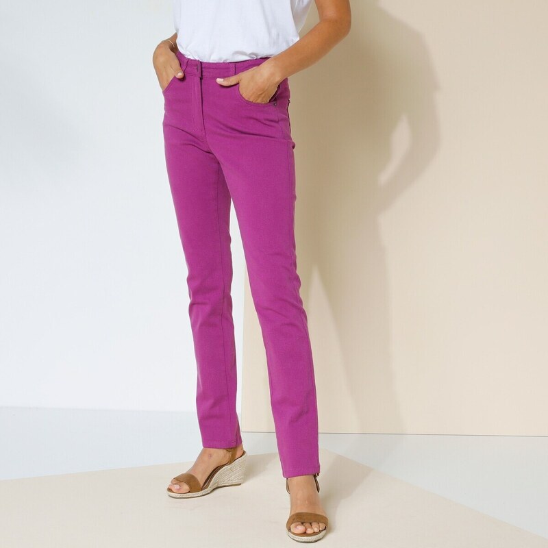 Blancheporte Rovné strečové kalhoty, vysoká postava purpurová 36