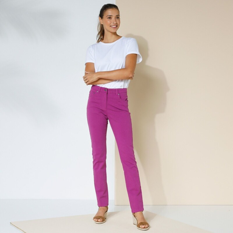 Blancheporte Rovné strečové kalhoty, vysoká postava purpurová 36