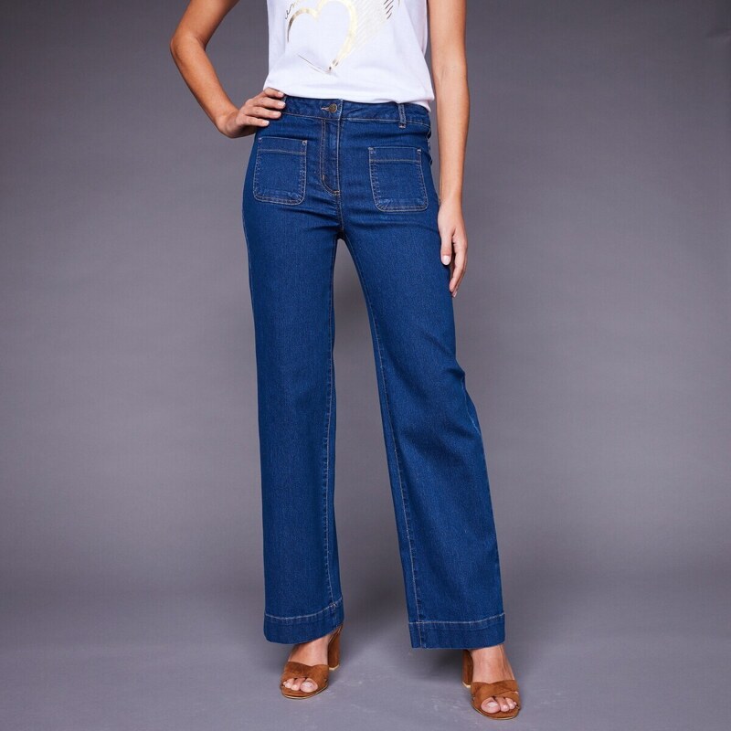 Blancheporte Široké džíny s vysokým pasem, vysoká postava modrá 40