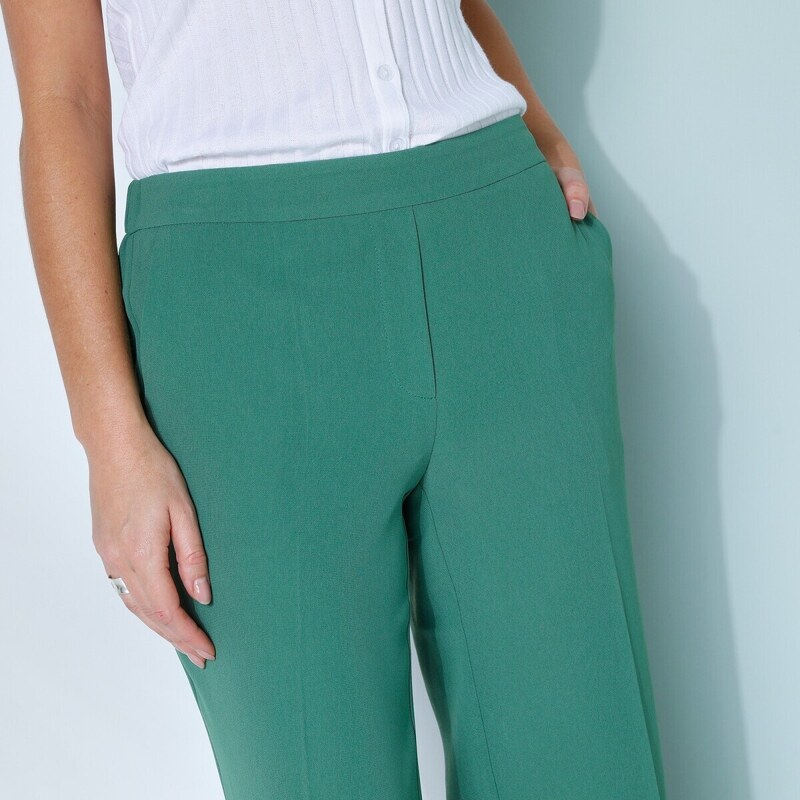 Blancheporte Široké kalhoty s pružným pasem, krep zelená 36
