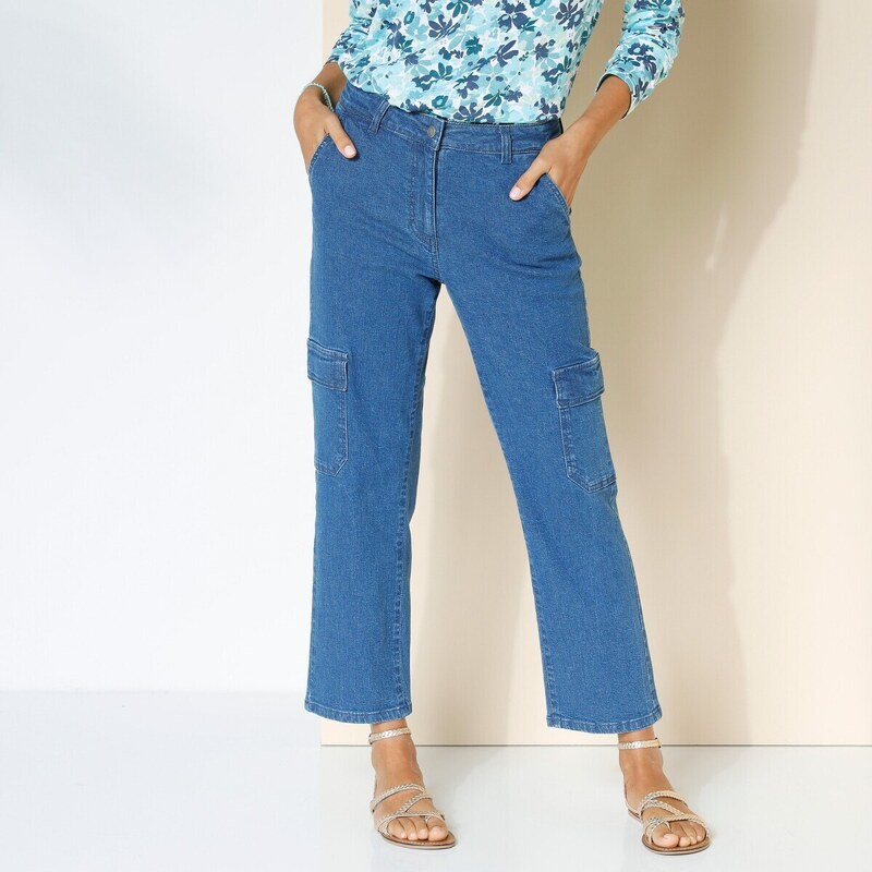 Blancheporte 7/8 cargo kalhoty z denimu modrá 89388425