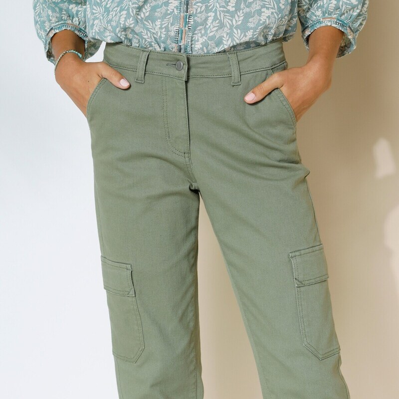 Blancheporte 7/8 kalhoty s kapsami, strečový tvil khaki 36