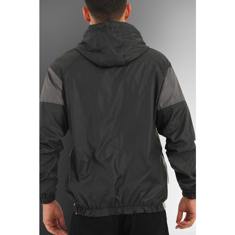 River Club Men's Black-Anthracite-Beige Water And Wind Resistant Sports Raincoat