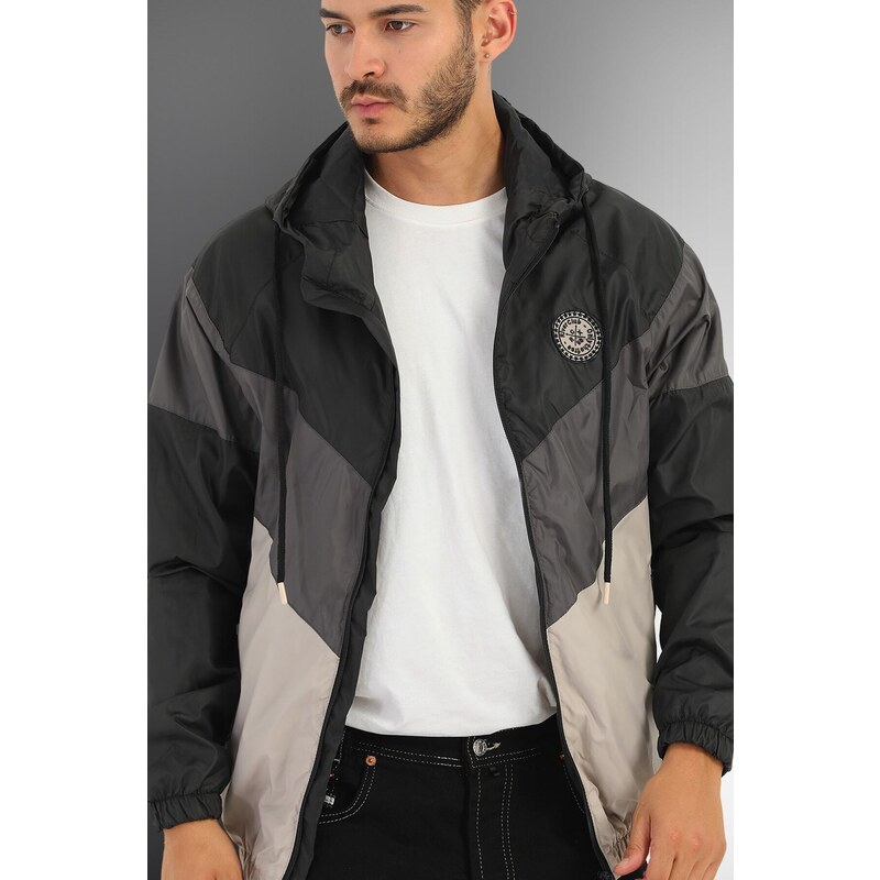 River Club Men's Black-Anthracite-Beige Water And Wind Resistant Sports Raincoat