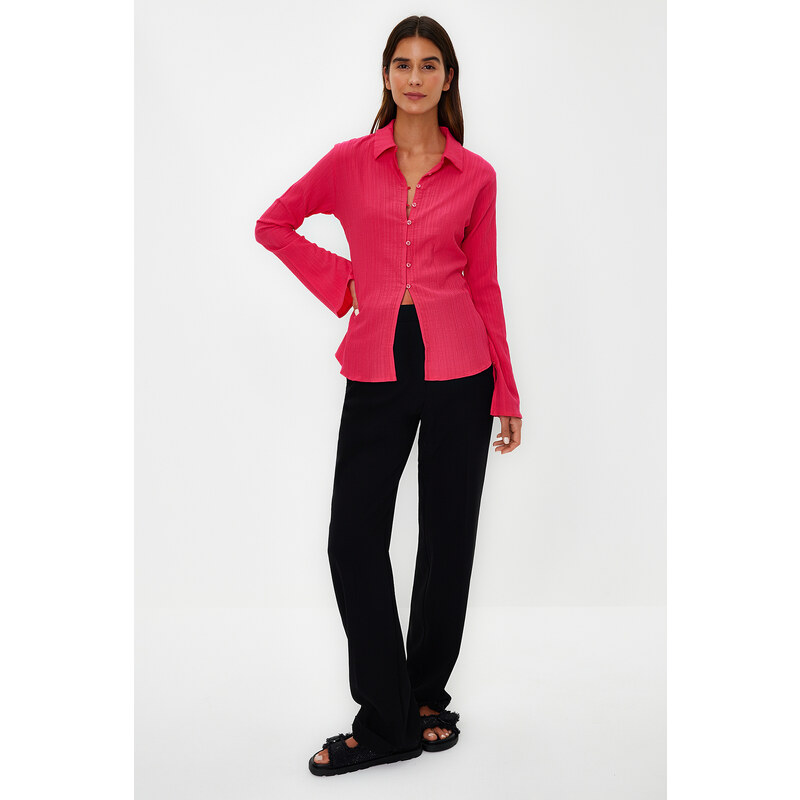 Trendyol Fuchsia Fitted Textured Woven Shirt