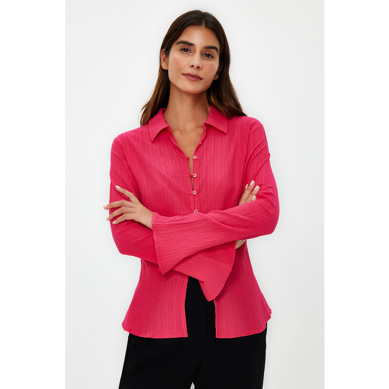 Trendyol Fuchsia Fitted Textured Woven Shirt