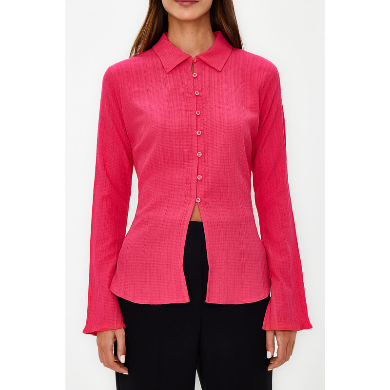 Trendyol Fuchsia Fitted Textured Woven Shirt