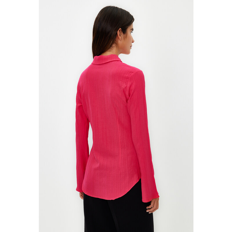 Trendyol Fuchsia Fitted Textured Woven Shirt