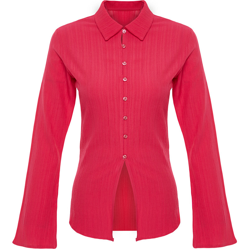 Trendyol Fuchsia Fitted Textured Woven Shirt