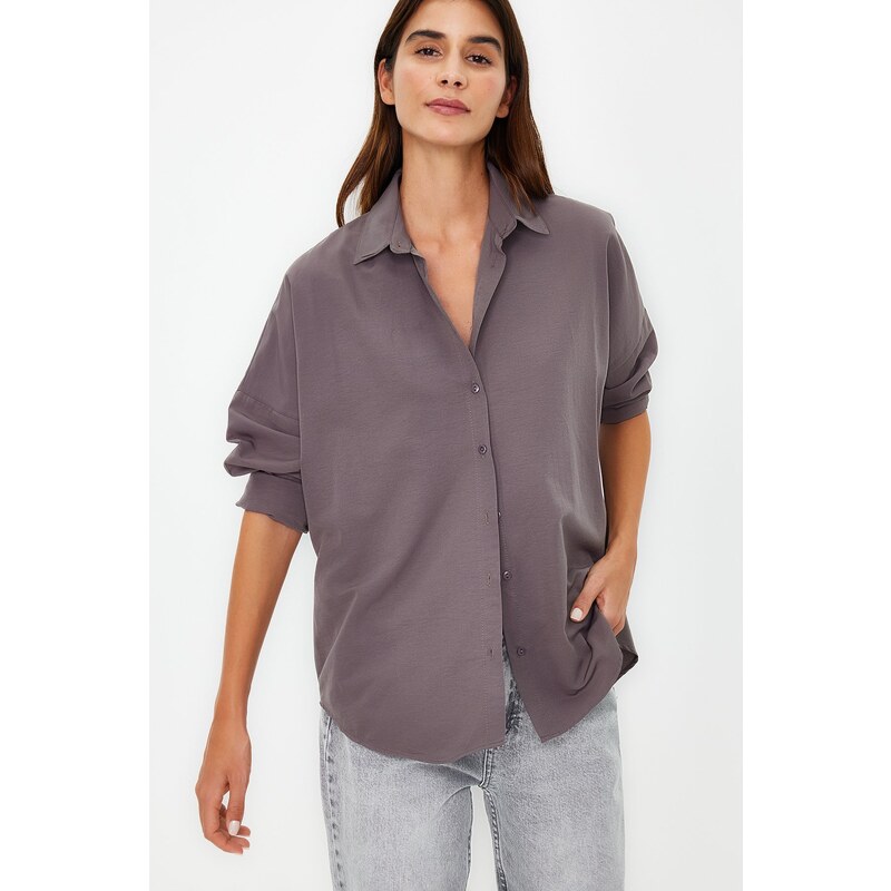 Trendyol Anthracite Oversize/Creature Woven Shirt