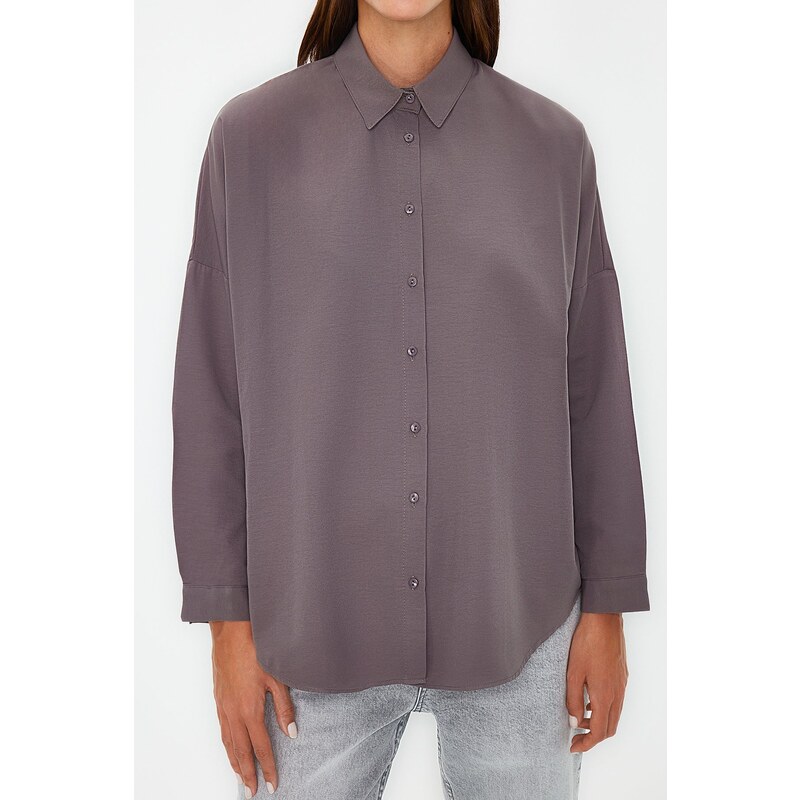 Trendyol Anthracite Oversize/Creature Woven Shirt