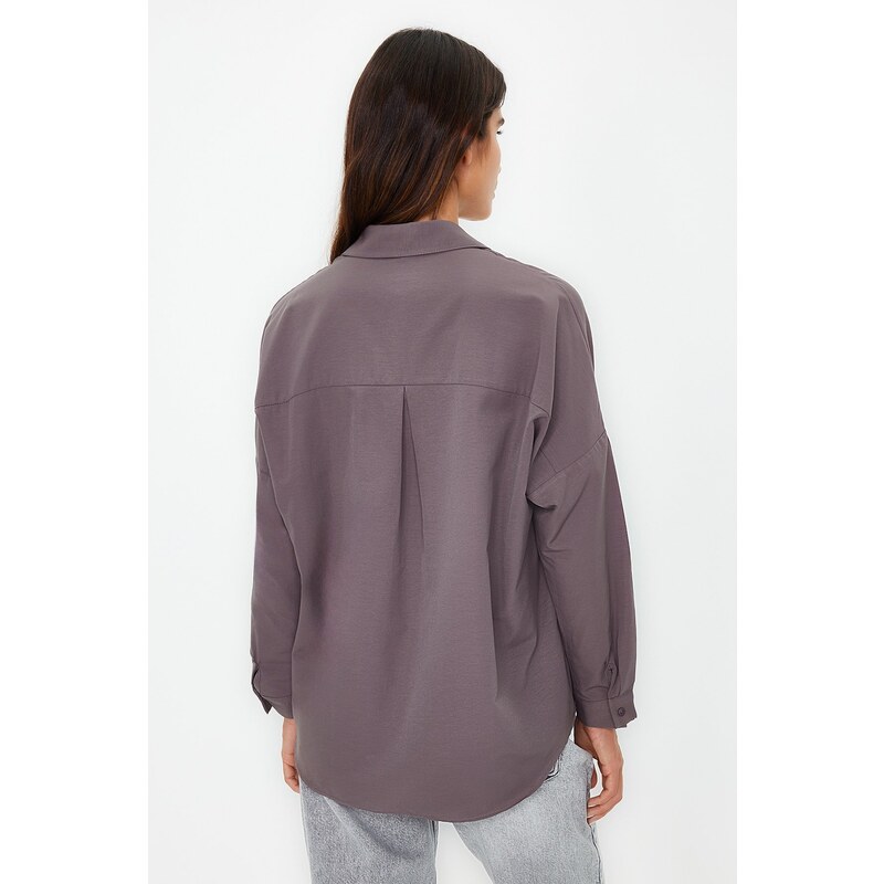 Trendyol Anthracite Oversize/Creature Woven Shirt