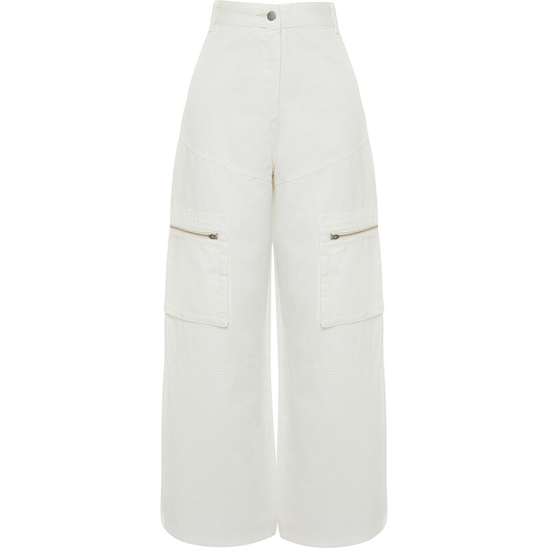 Trendyol White Zipper Detail High Waist Wide Leg Jeans