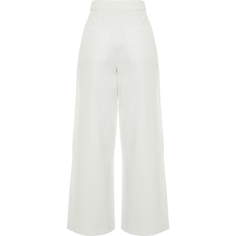 Trendyol White Zipper Detail High Waist Wide Leg Jeans