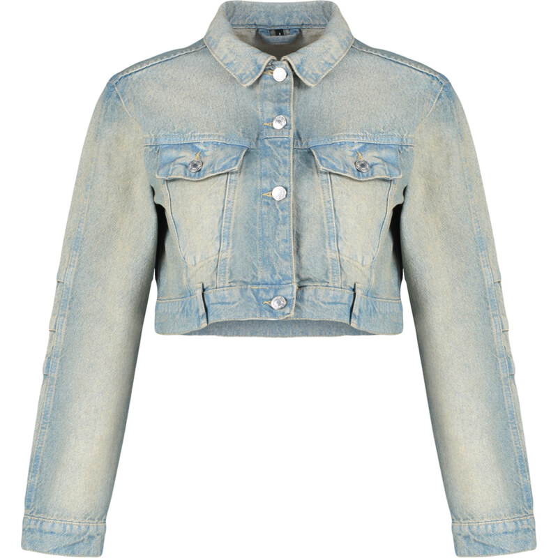 Trendyol Blue Faded Effect Vintage Oversize Crop Denim Jacket