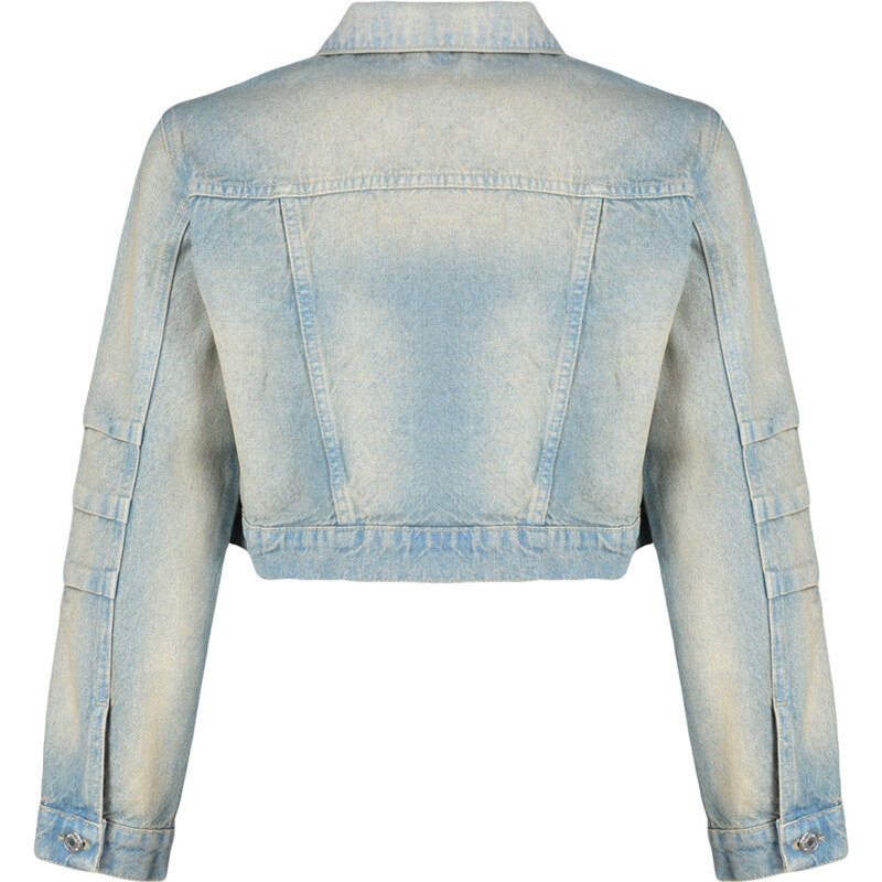 Trendyol Blue Faded Effect Vintage Oversize Crop Denim Jacket