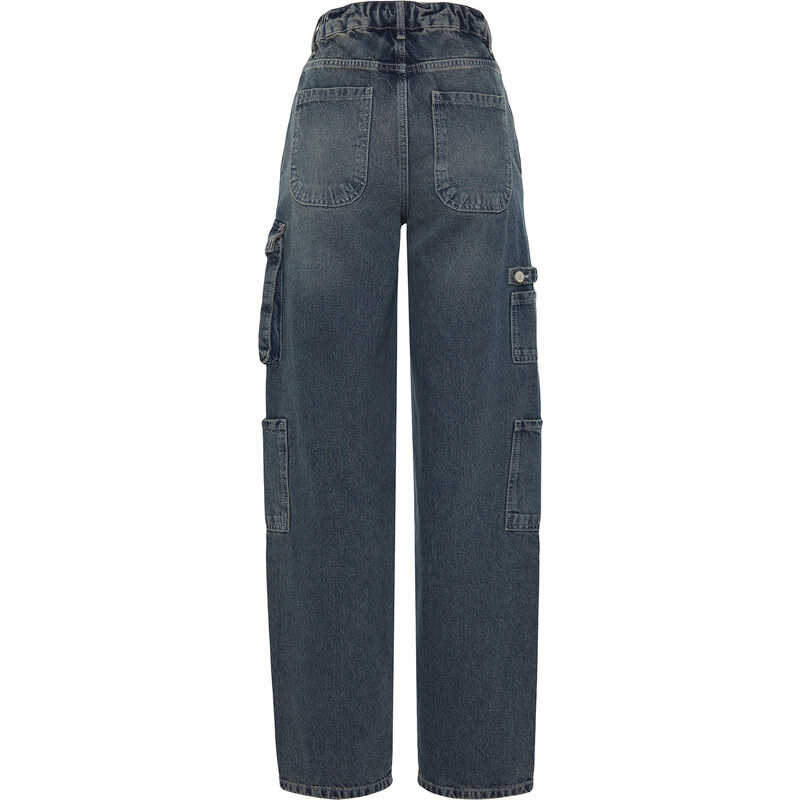 Trendyol Blue High Waist Skater Jeans with Cargo Pocket