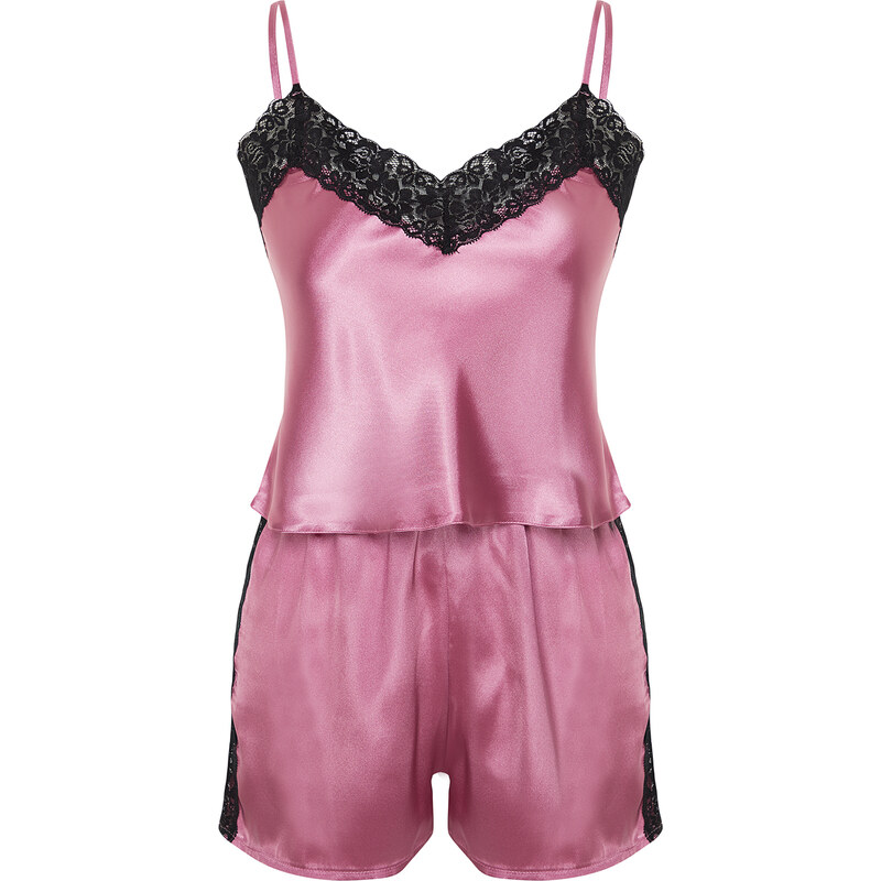 Trendyol Dusty Rose Satin Lace Detailed Woven Pajama Set