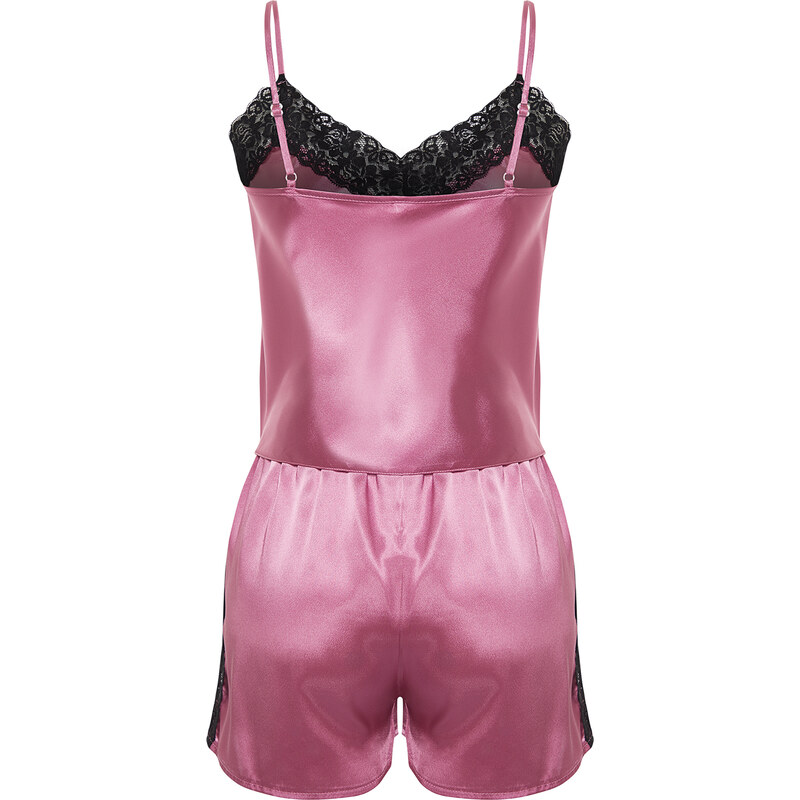 Trendyol Dusty Rose Satin Lace Detailed Woven Pajama Set