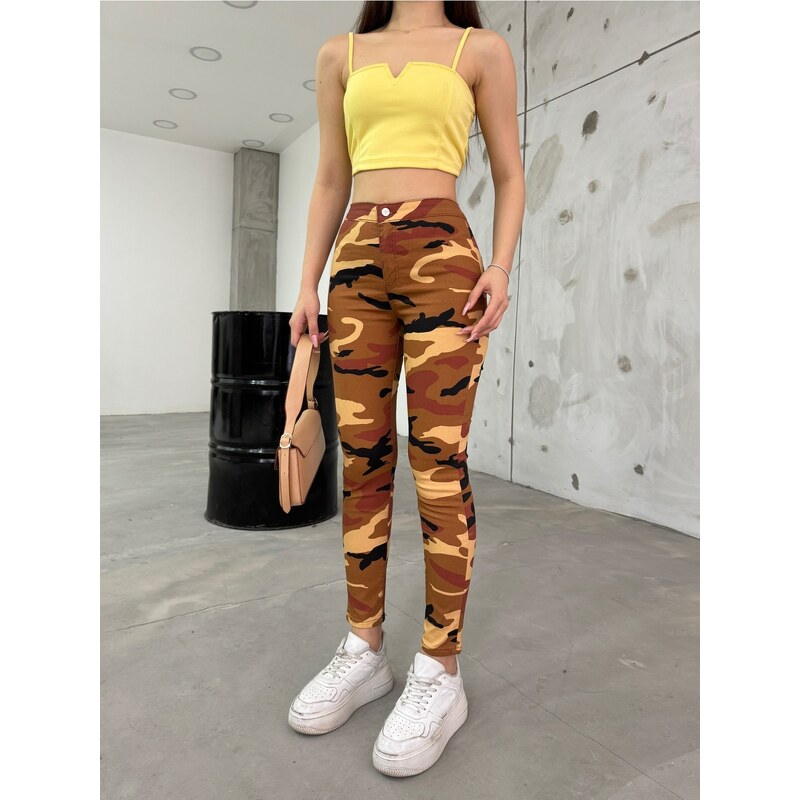 BİKELİFE Tile Camouflage Pattern Gabardine Leggings Trousers