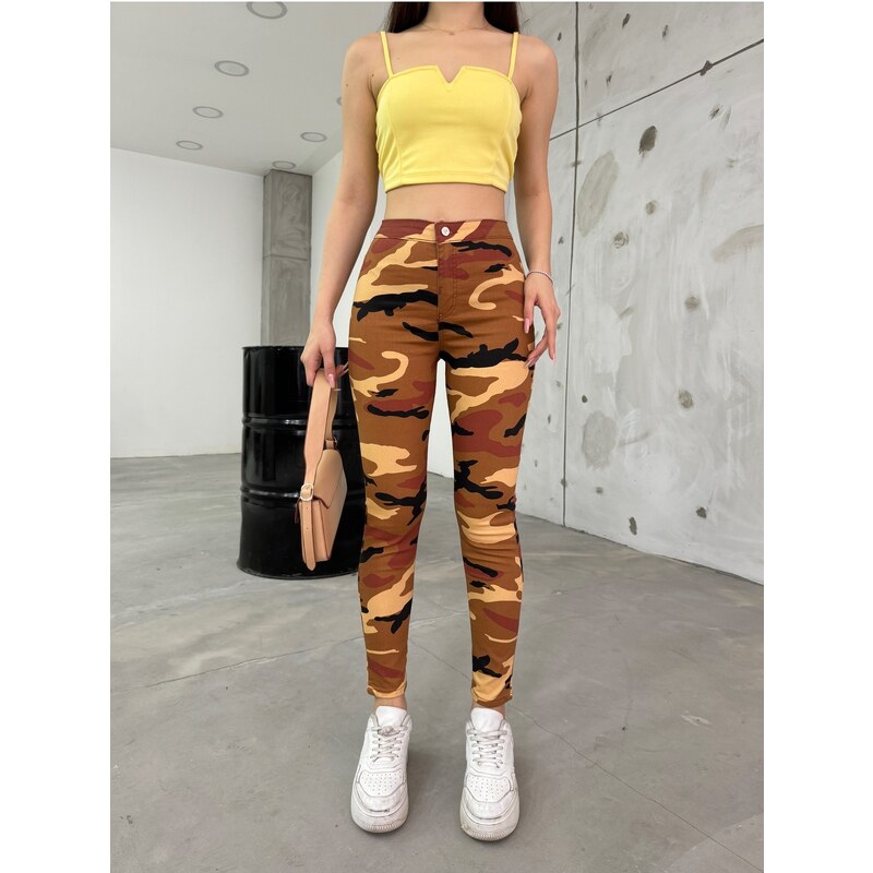 BİKELİFE Tile Camouflage Pattern Gabardine Leggings Trousers