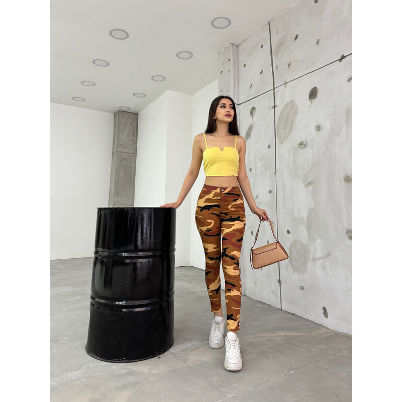 BİKELİFE Tile Camouflage Pattern Gabardine Leggings Trousers