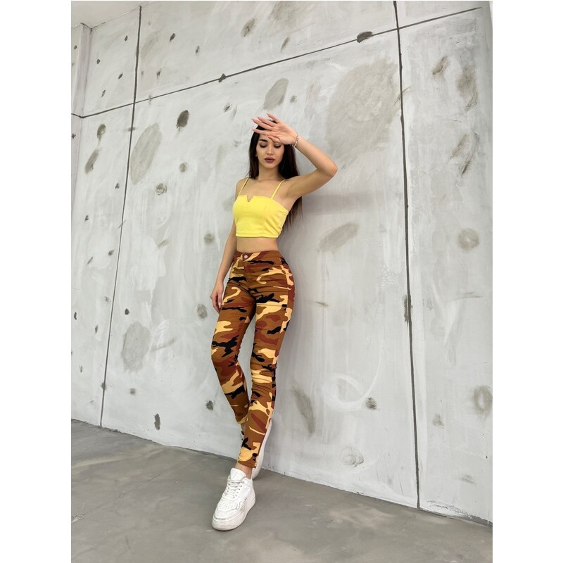 BİKELİFE Tile Camouflage Pattern Gabardine Leggings Trousers