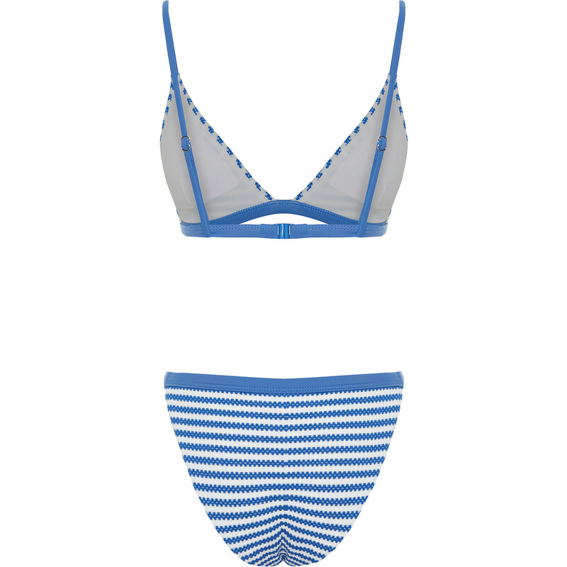 Trendyol White-Blue Striped Triangle Texture Regular Bikini Set