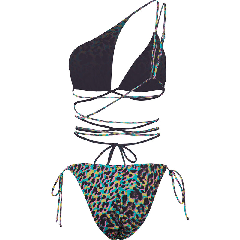 Trendyol Animal Patterned Triangle Cut Out/Window Regular Bikini Set