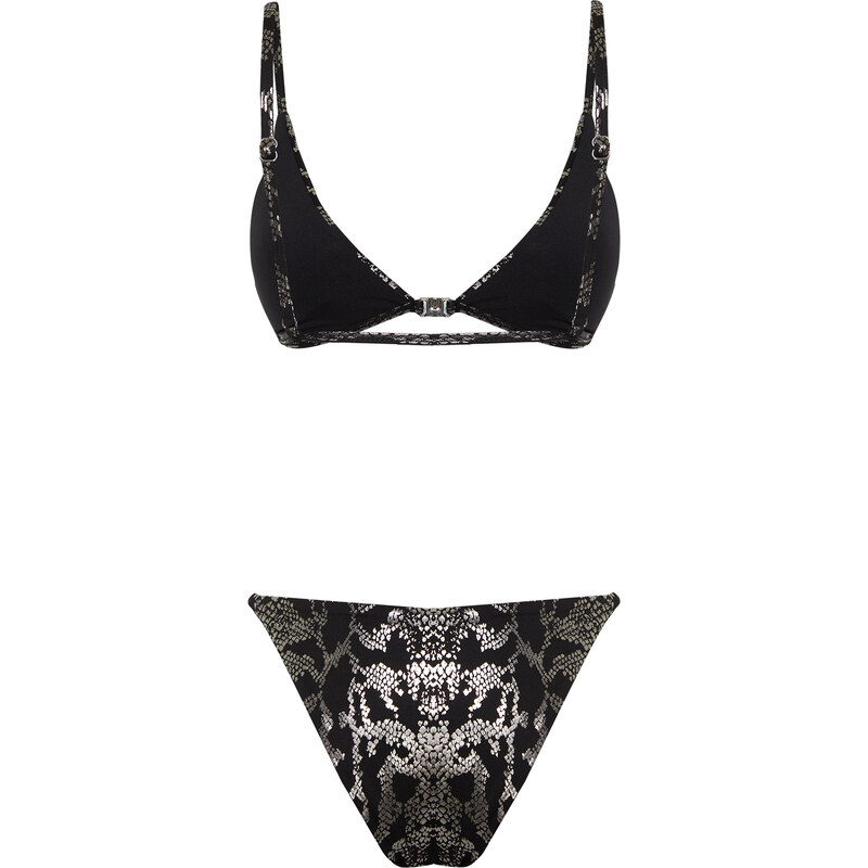 Trendyol Animal Pattern Triangle Shiny Lacquer Printed Brazilian Bikini Set