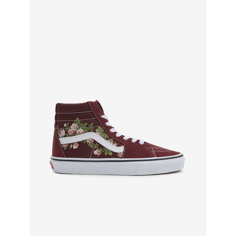 Vínové dámské kotníkové semišové tenisky VANS SK8-Hi - Dámské