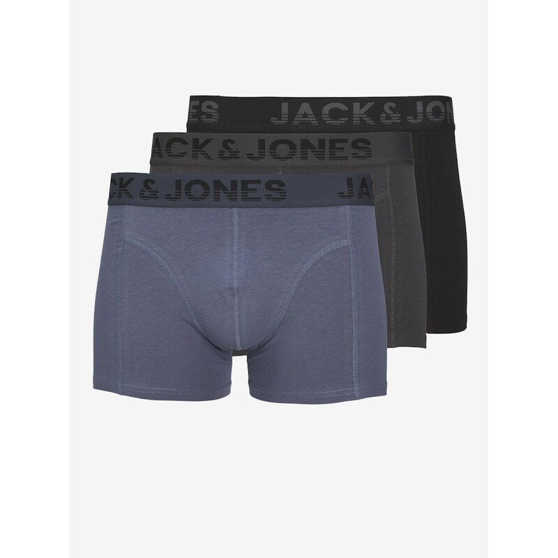 Sada tří pánských boxerek v černé, šedé a modré barvě Jack & Jones - Pánské