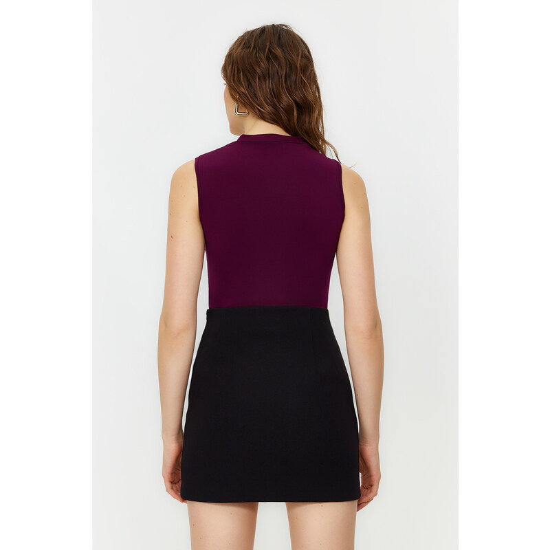 Trendyol Plum Knitted Bodysuit with Pleated Detail and Flexible Snap Fasteners