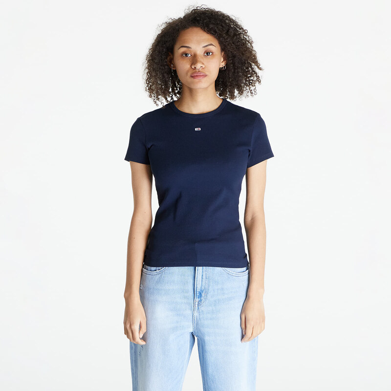 Tommy Hilfiger Dámské tričko Tommy Jeans Slim Essential Rib Short Sleeve Tee Dark Night Navy