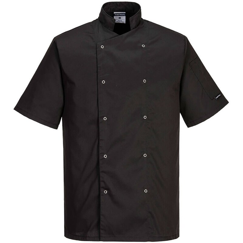 Portwest C733 Rondon STUD CHEF Jacket černý s krátkým rukávem, na patentky 3XL