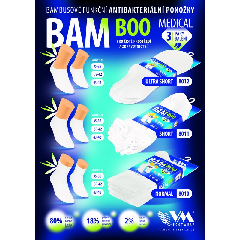 VM BAMBOO SHORT MEDICAL speciální antibakteriální ponožky bílé 35-38