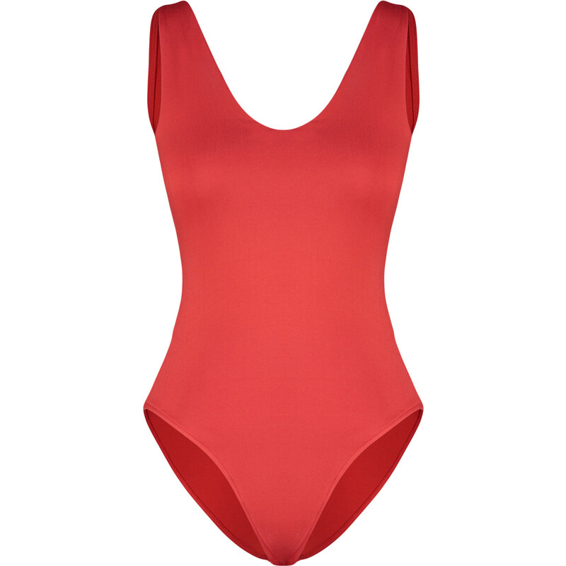 Trendyol Red Soft Touch/Soft Fitted V Neck Snap Knitted Bodysuit